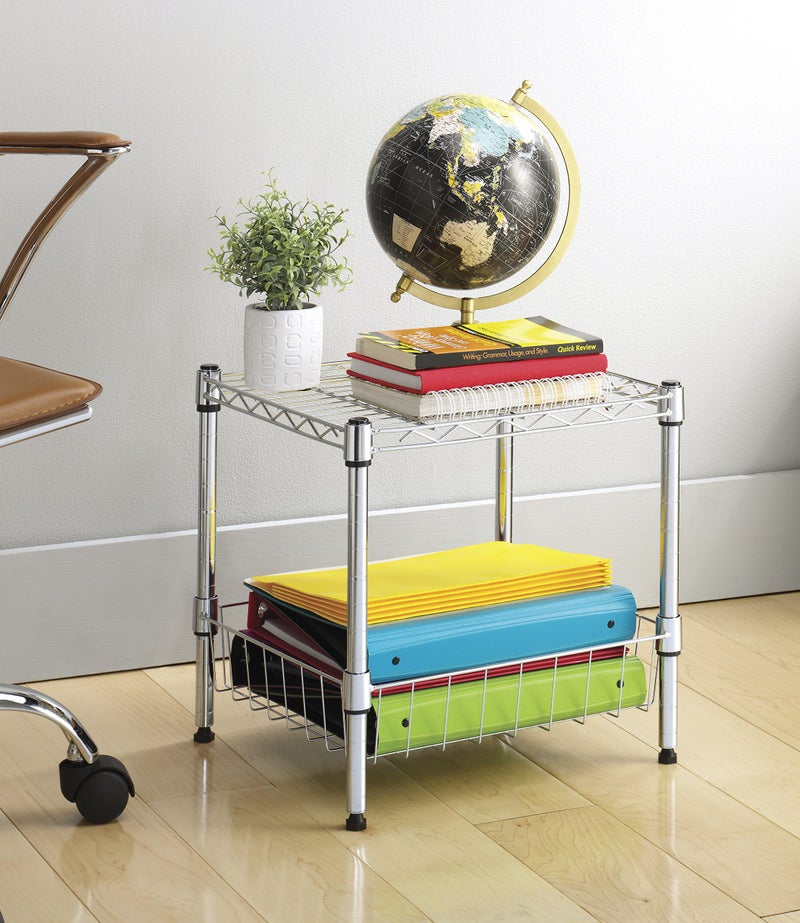Whitmor 2-Wire Shelving Unit, Metal Storage Shelves, Stacking Shelf with Basket, Easy Assembly Home Organizer for Pantry, Kitchen, Garage, Plant - Image 2